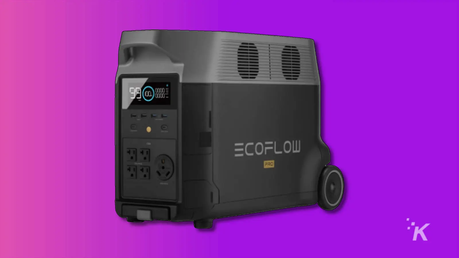 ecoflow delta pro 3600w محطة طاقة على خلفية أرجوانية