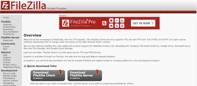 FileZilla-Beranda