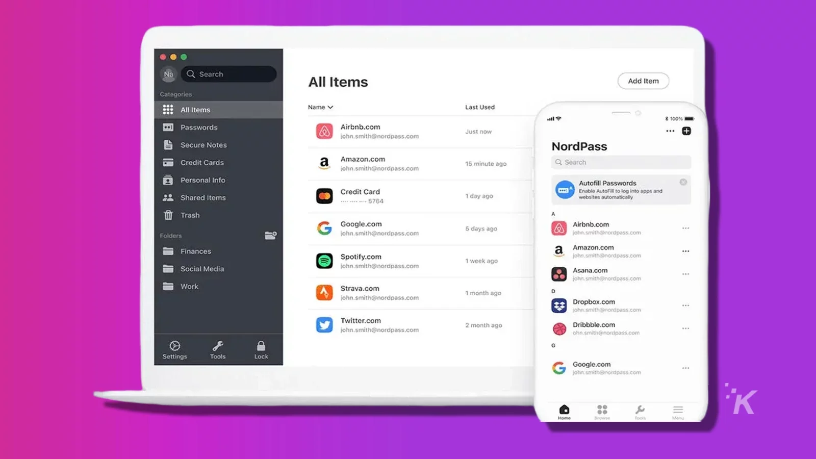 ตัวจัดการรหัสผ่าน nordpass บนแล็ปท็อปบนพื้นหลังสีม่วง