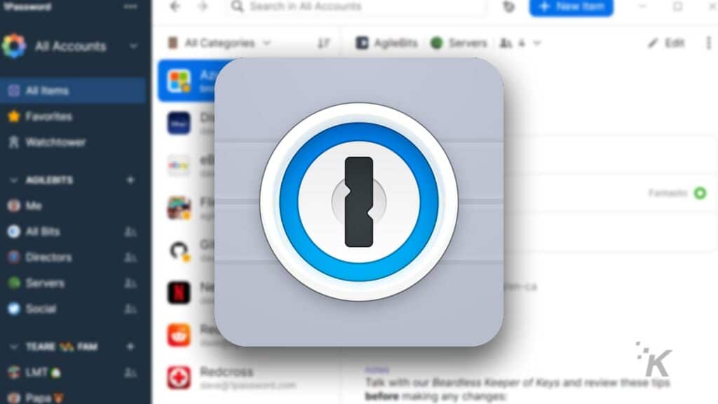 Ikon logo 1password dan latar belakang buram