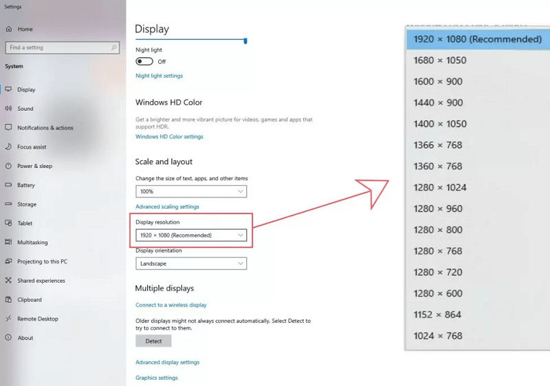 Select a lower resolution from the display