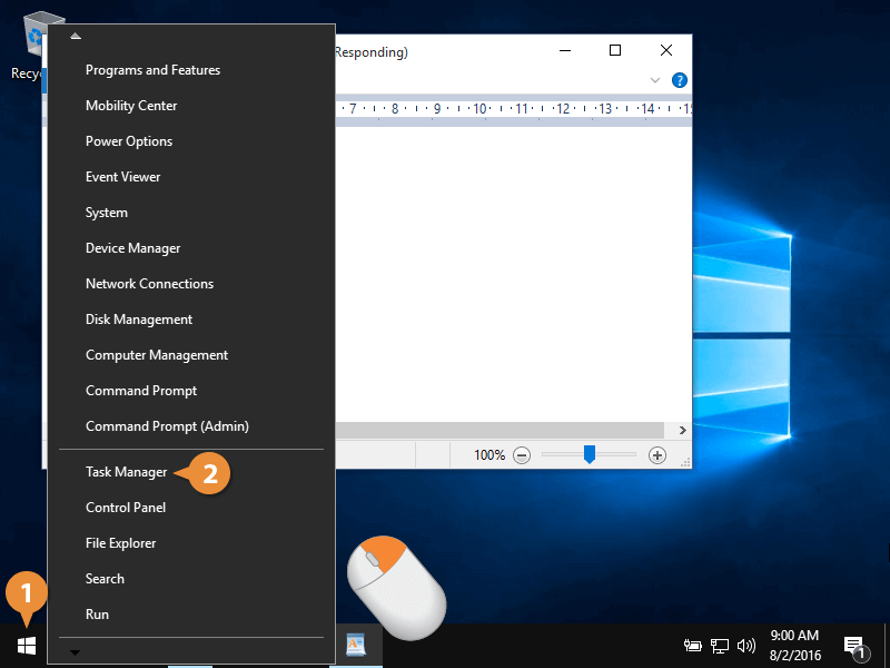 Right-click on the Windows icon and select Task Manager