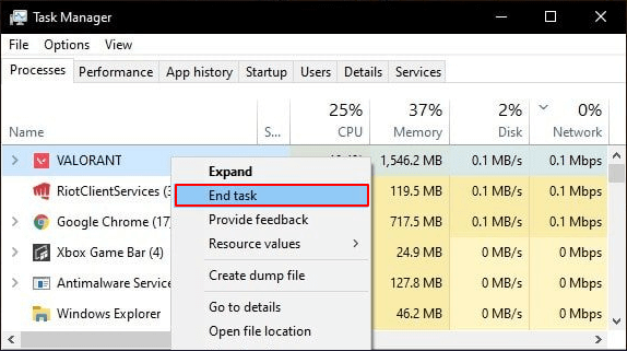 Valorant - choose End task