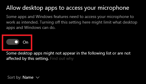 Allow desktop apps to access your microphone