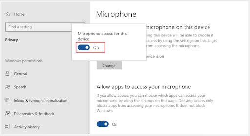 Microphone access for this device