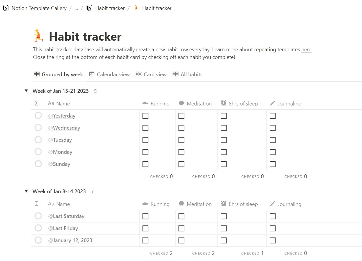 free notion template to track health