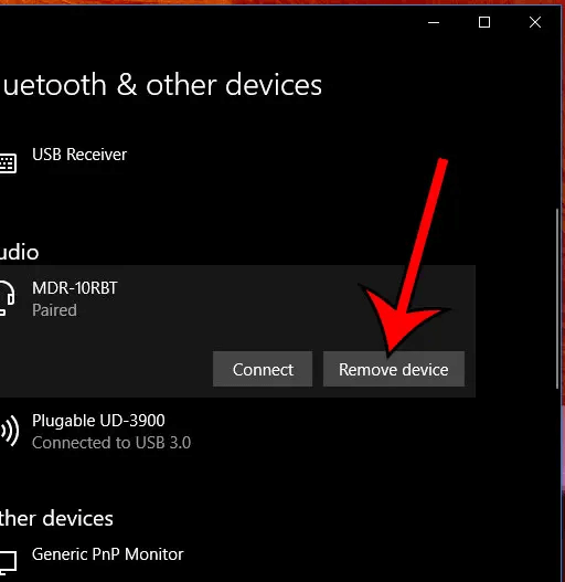 Remove device tab to disconnect the Bluetooth device