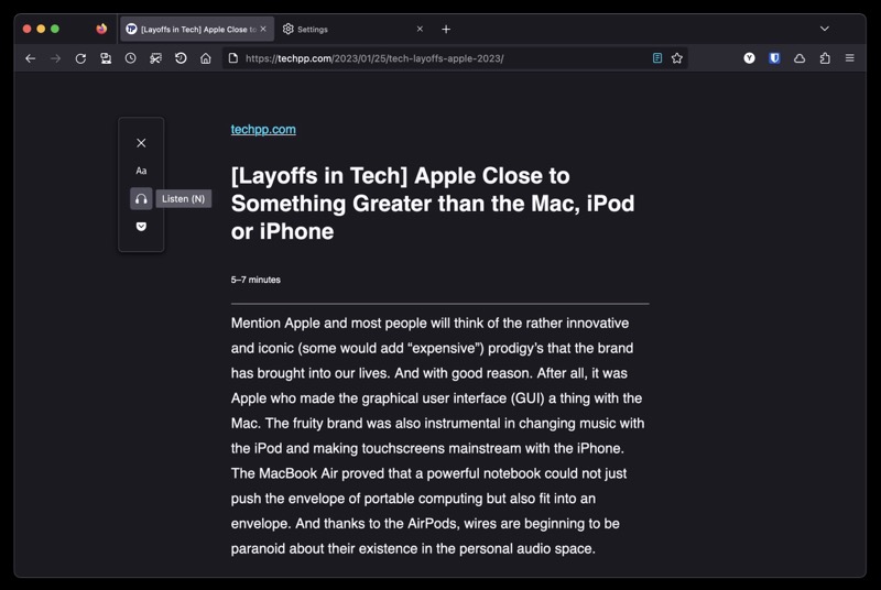 listen to articles in firefox