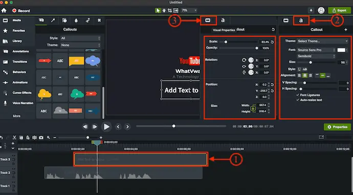 تحرير النص في Camtasia