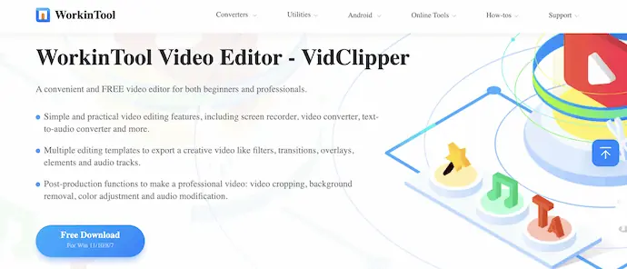 الصفحة الرئيسية لـ VidClipper