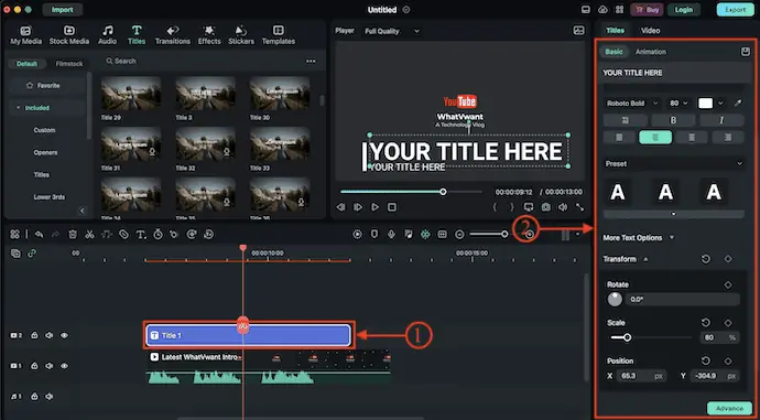 Filmora でテキストを編集する