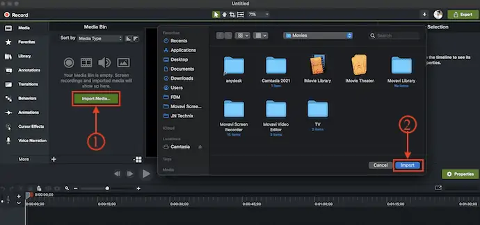 Camtasia- ملف الاستيراد