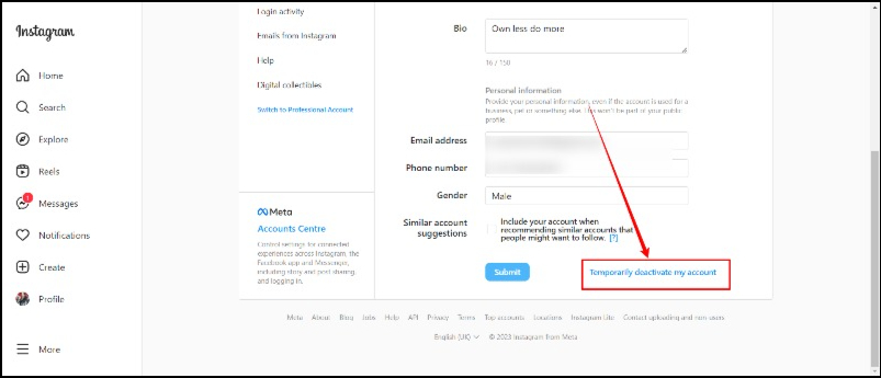 temporarily deactivate instagram account