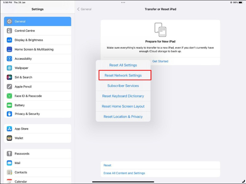 image showing reset network settings on ipad 