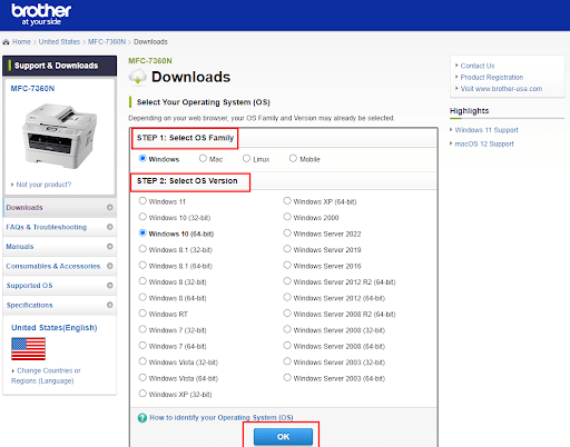 Select OS family and compatible version