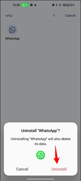 image showing whatsapp uninstall options on android