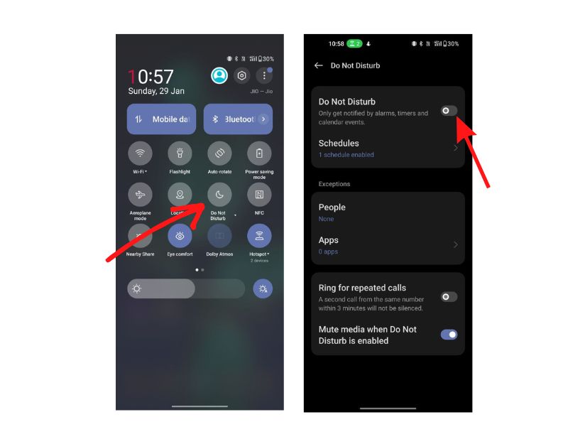 image showing do not disturb mode settings on oneplus android smartphone