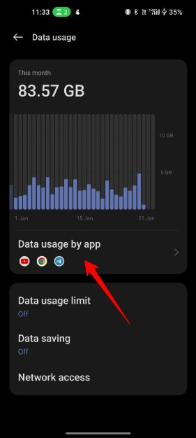 image showing data usage screen on android smartphone