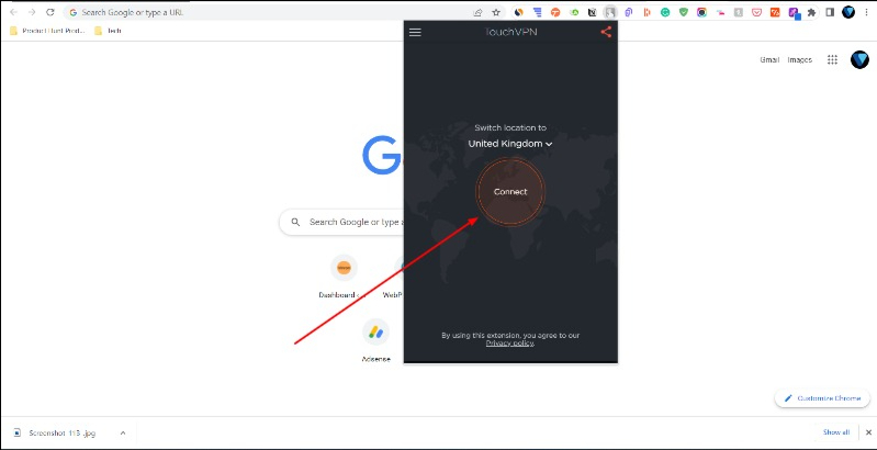 image showing vpn extension on google chrome