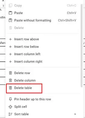 احذف جدولًا في محرر مستندات Google في الجوال