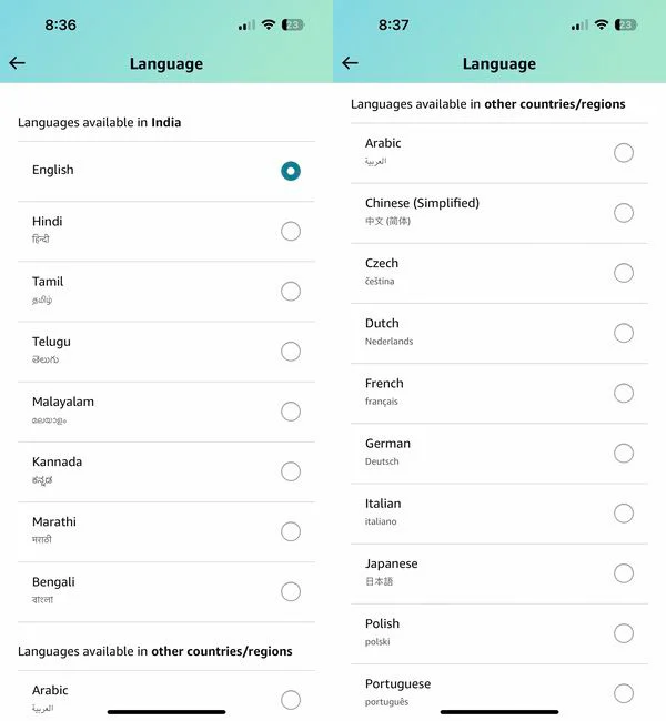 select amazon language iphone