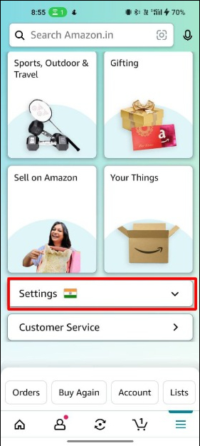 image showing amazon-app-settings-page