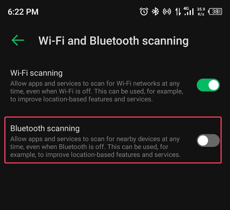 turn off bluetooth scanning to fix bluetooth turning on automatically