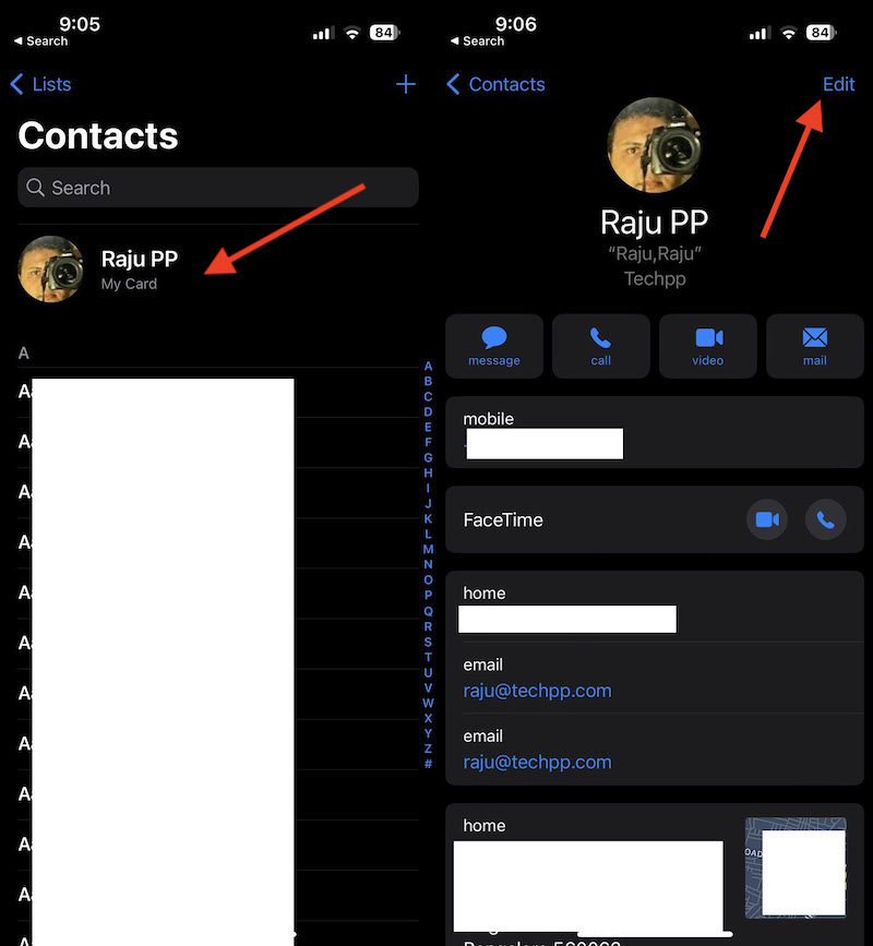 change airdrop name by changing contact card