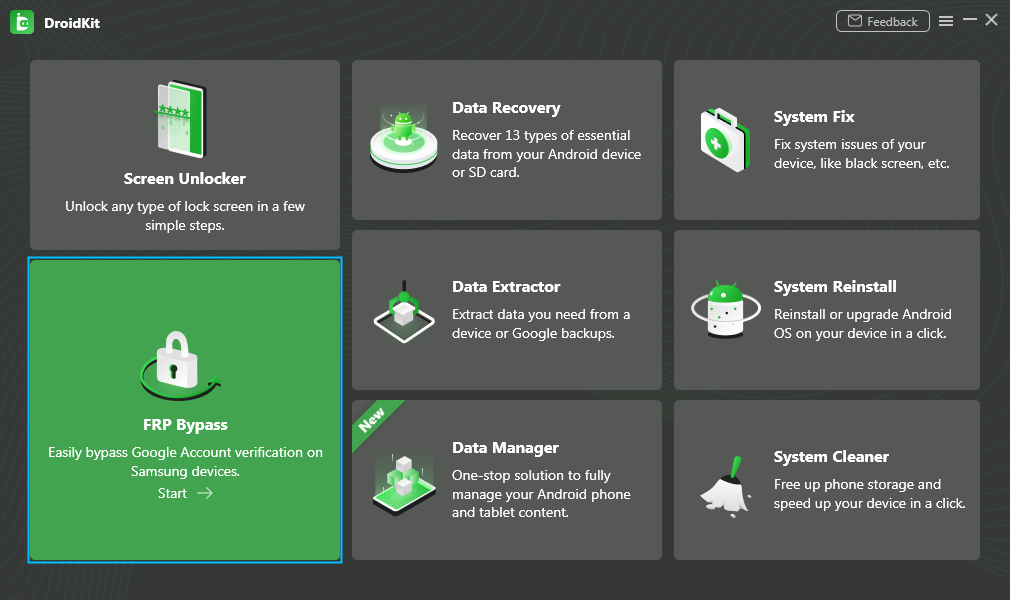 Select FRP Bypass from DroidKit Interface