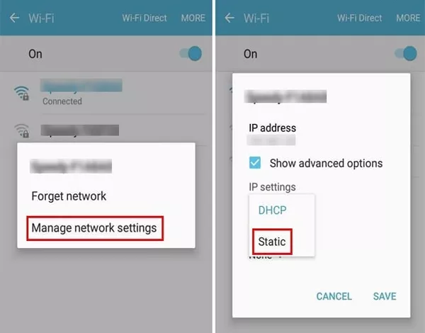 Turn the Toggle on for Static IP