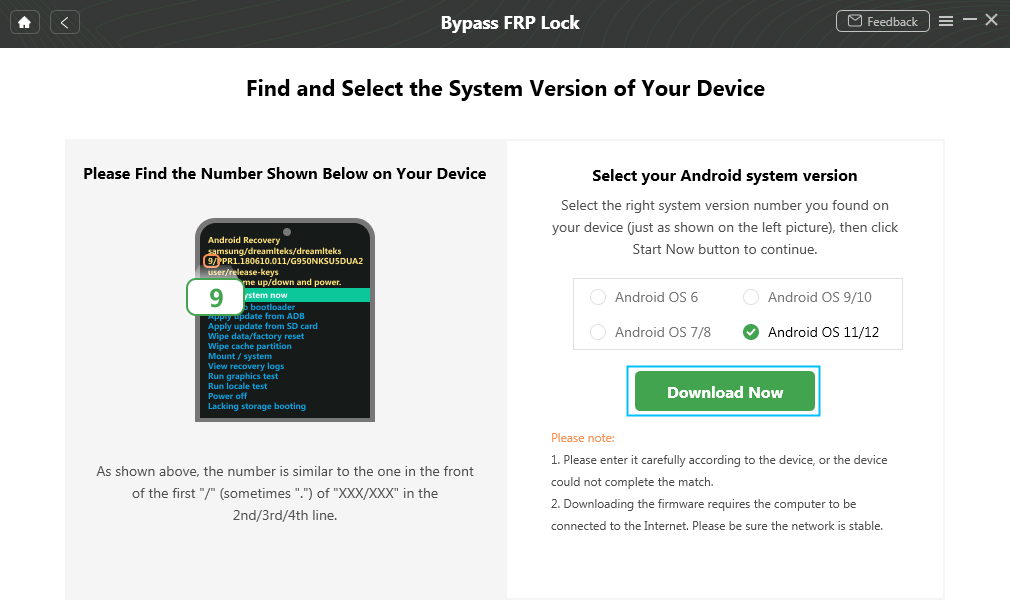  Select Android System Version and Click Download