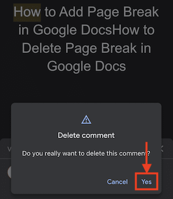 Подтвердите удаление в Google Docs на iOS