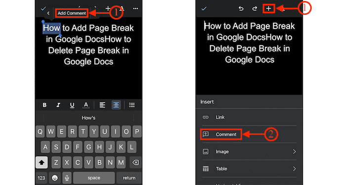 Adicionar opção de comentário no Google Docs no iOS