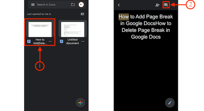 Опция комментирования в Google Docs на iOS