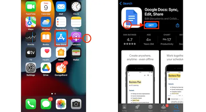 ดาวน์โหลด Google เอกสารจาก iOS Appstore