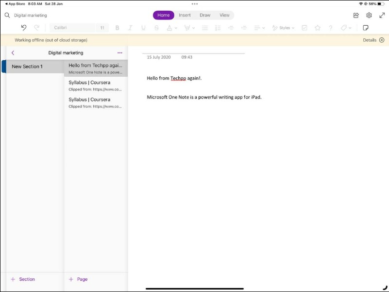 image showing microsoft onenote app adding notes