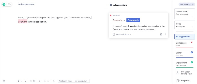image showing grammarly text editor