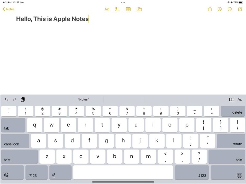 best ipad writing app- apple notes