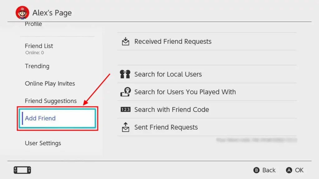nintendo switch arkadaş ekleme sekmesi