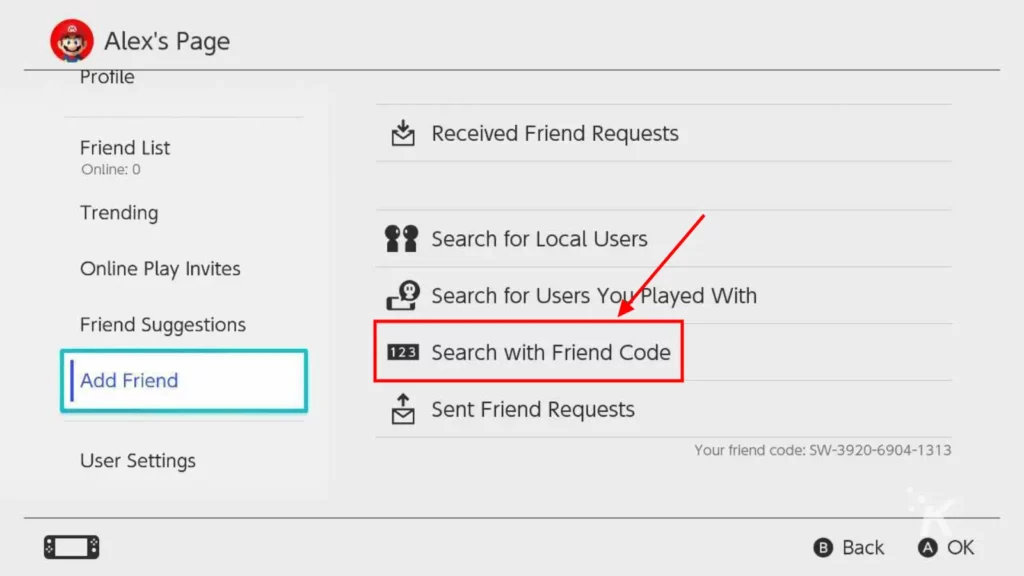 Căutare Nintendo Switch cu codul prieten