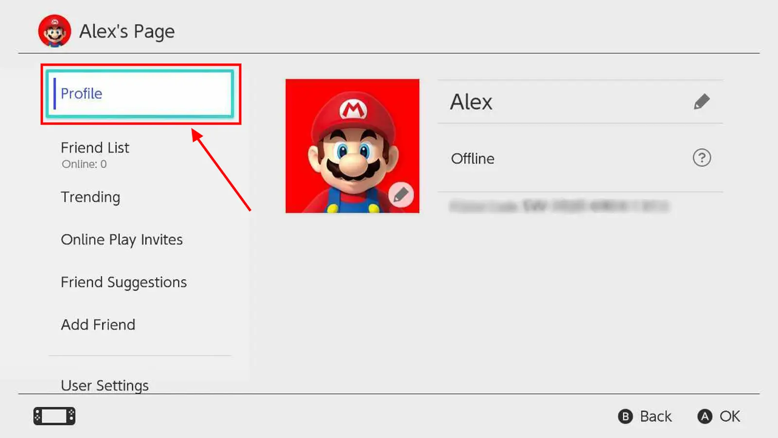 Registerkarte „Nintendo Switch-Profil“.