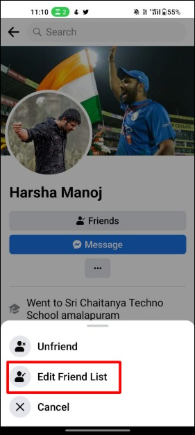 image showing friend profile page on facebook mobile