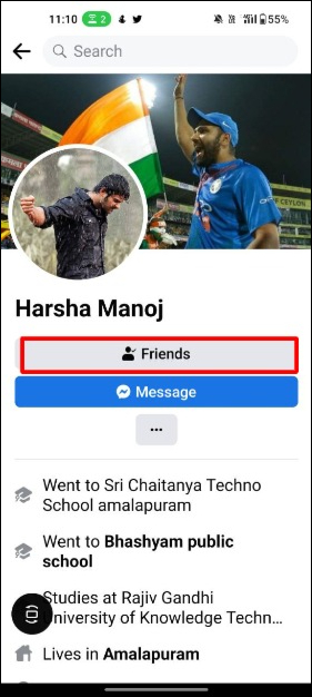 image showing friend profile page on facebook mobile