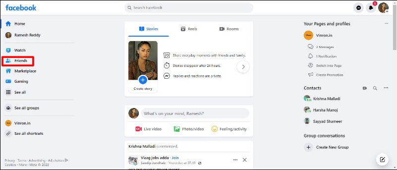 image showing facebook home screen desktop friends