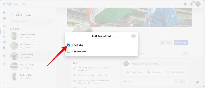 image showing edit friend list on the desktop