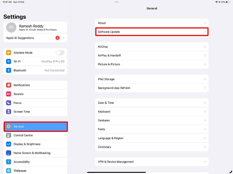 ipad general settings