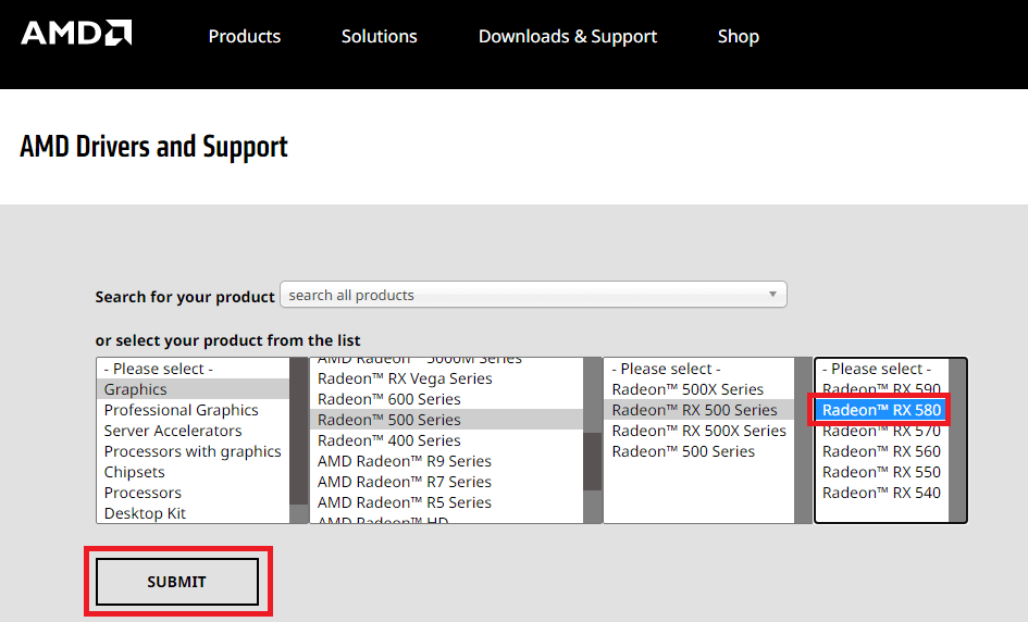 busque los controladores RX 580