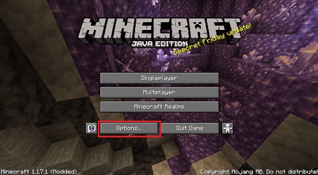 Minecraft -Click on Options