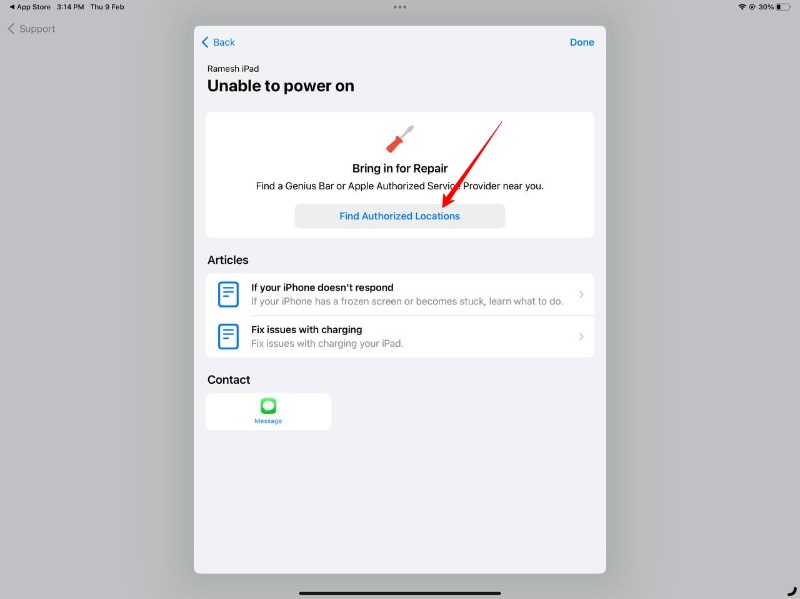 image showing bring in repair program on apple ipad