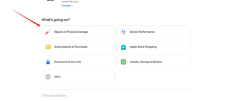 image showing device options on apple support page